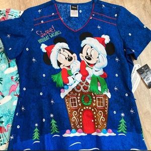 Minnie & Mickey Mouse Christmas scrub top